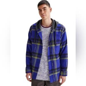 Without Walls Ikat Purple Plaid Flannel Hooded Overshirt NWTs size Large